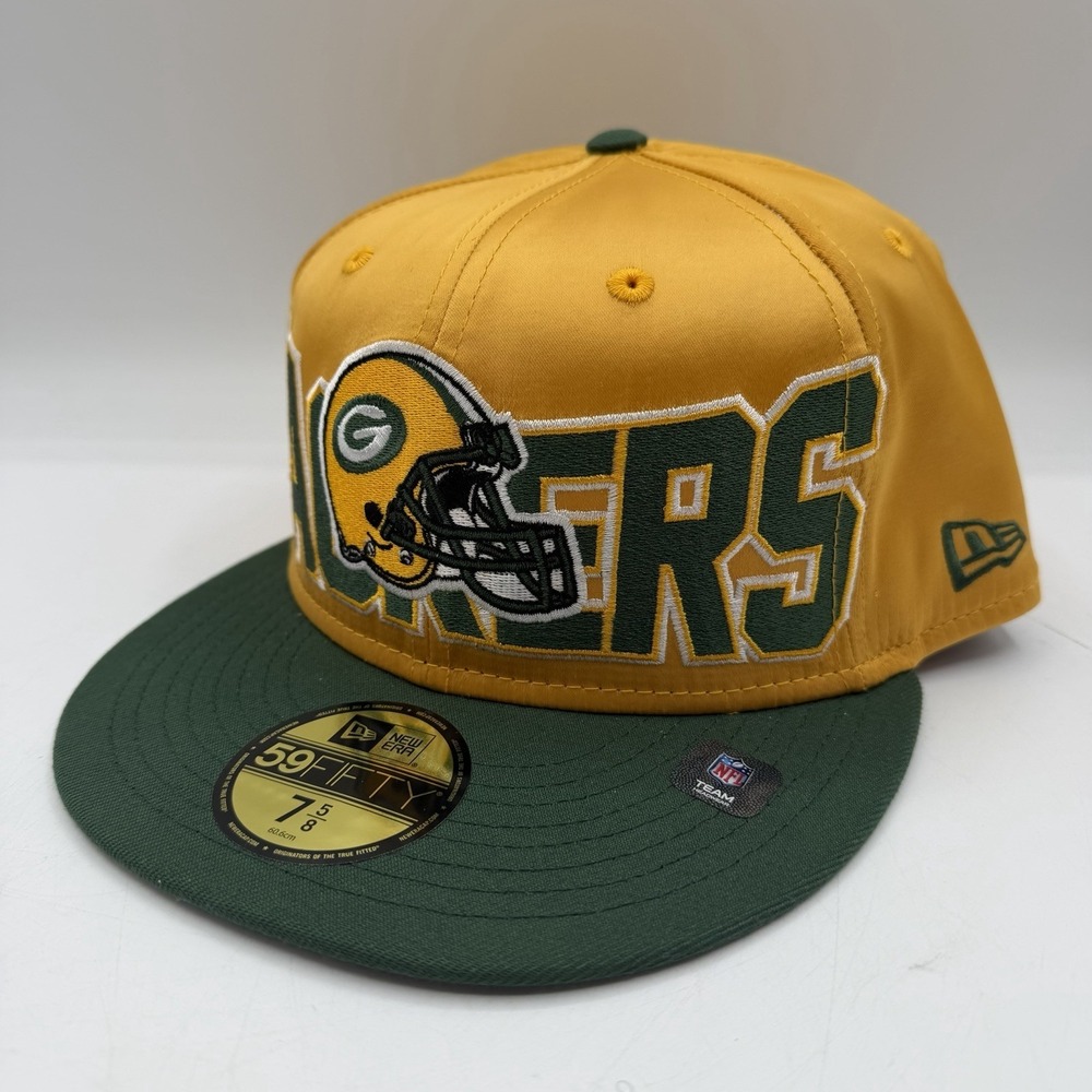 New Era 59Fifty Green Bay Packers Hat Cap 7 5/8 Gold Satin Fitted NFL Football